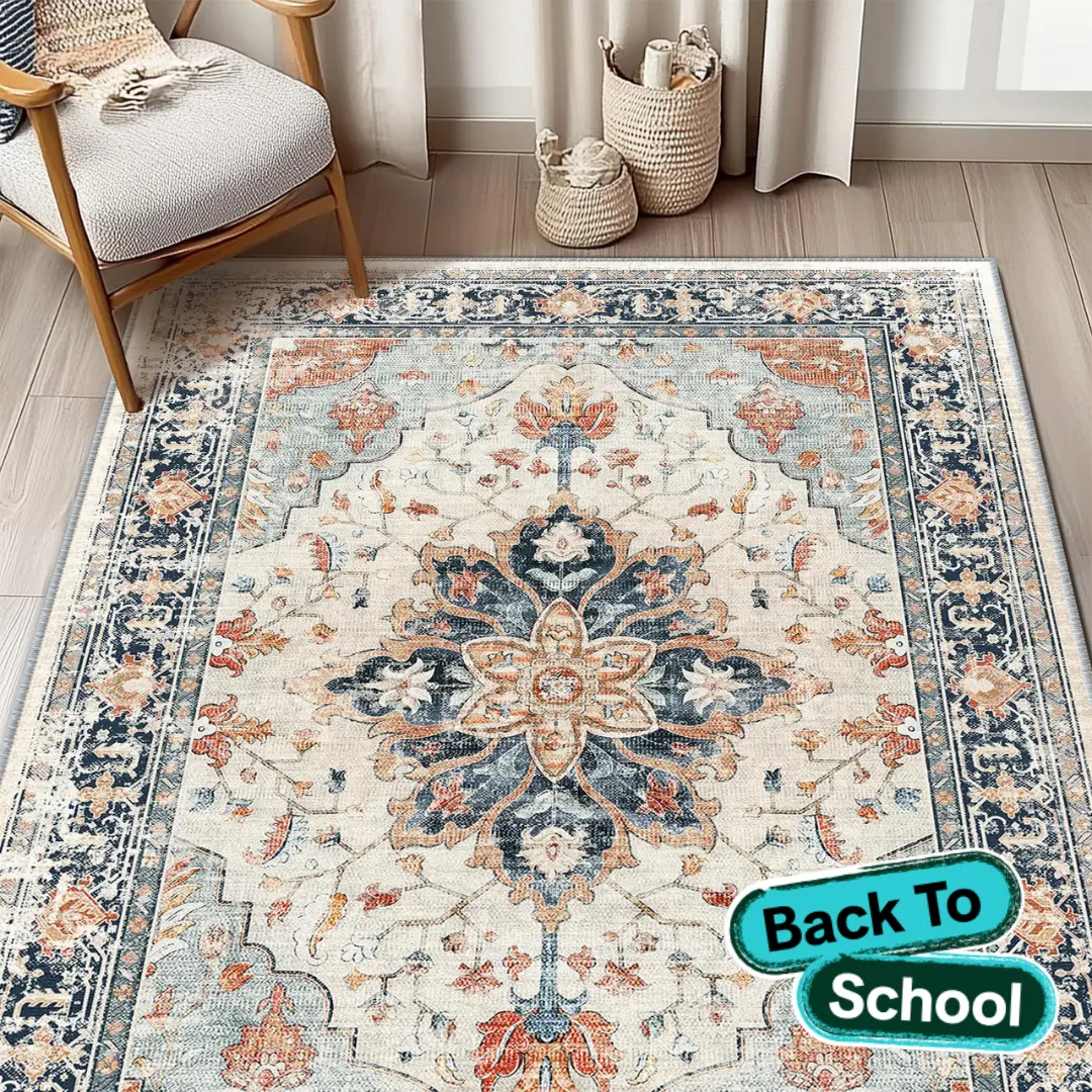 BESTSWEETIE | Machine Washable Area Rugs – Boho Carpets for Living Room & Bedroom – Large, Soft, Non-Slip, Easy Maintenance, Faux Wool, Distressed Print – Various Sizes & Colors for Farmhouse Home Decor, Back to School Dorm Essentials, Home Essentials