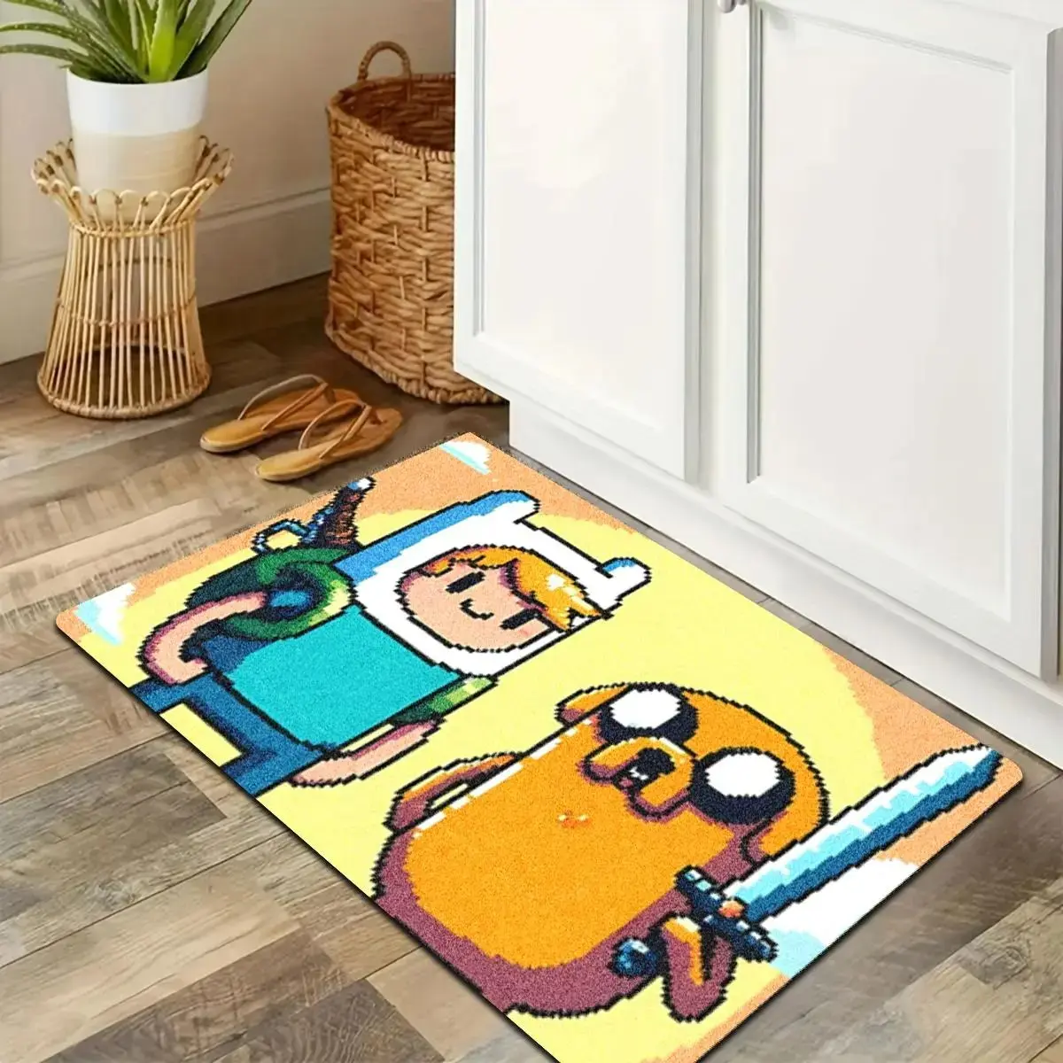 Adventure Time Finn & Jake Pixel Art Rustic Diatom Mud Doormat - 24*16in(60*40cm), Cozy Lightweight Rubber, Super Absorbent, Non-Slip, Quick Dry, Indoor Entryway/Bathroom Rug, Personalized Gift for Cartoon Fans