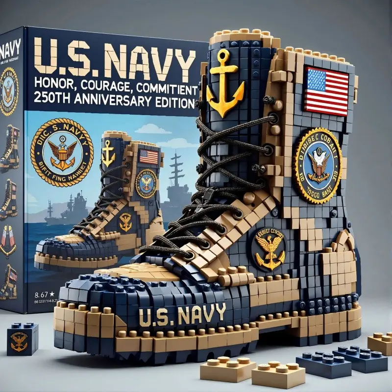 U.S. Navy 250th Anniversary Tactical Boot Assembly Building Blocks Kit - Win-LQ, Articulated Joints, No Battery Needed, Leisure and Entertainment Mosaic Making Toy for Boys