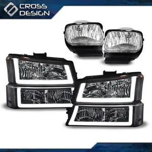 CROSSDESIGN FIT FOR 2003-2006 SILVERADO CLEAR HEADLIGHT LAMPS WITH LED DRL + FOG LIGHTS SET