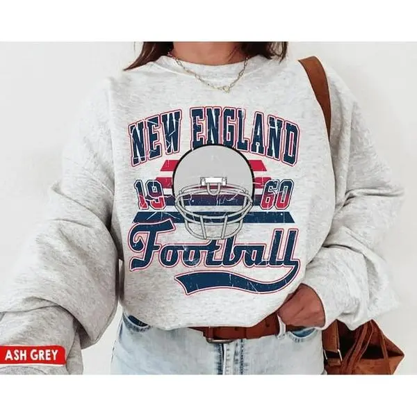 [Sale Up To 30%] + [Free Ship] New England Football Crewneck Sweatshirt, Vintage Patriots Sweatshirt, Patriots Gifts