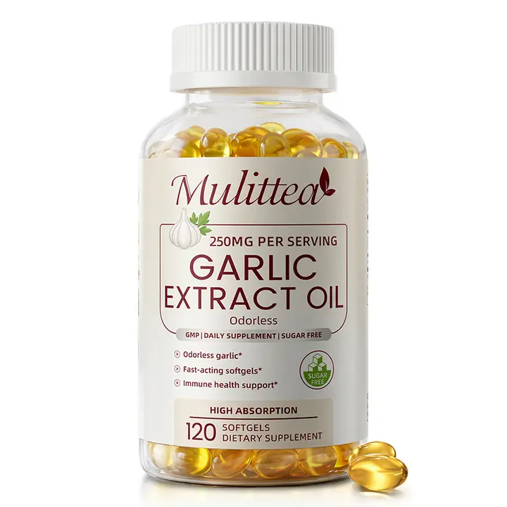 Mulittea Garlic Extract Oil Softgels, 250mg Per Serving, 120 Softgels, Odorless Garlic Supplement for Heart, Circulation, Immune & Antioxidant Support, High Absorption, 60 Day Supply