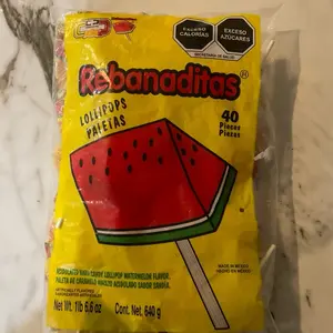 Rebanaditas Watermelon Flavor Hard Candy Lollipops 1 lb 1.6 oz Artificially Flavored and Colored