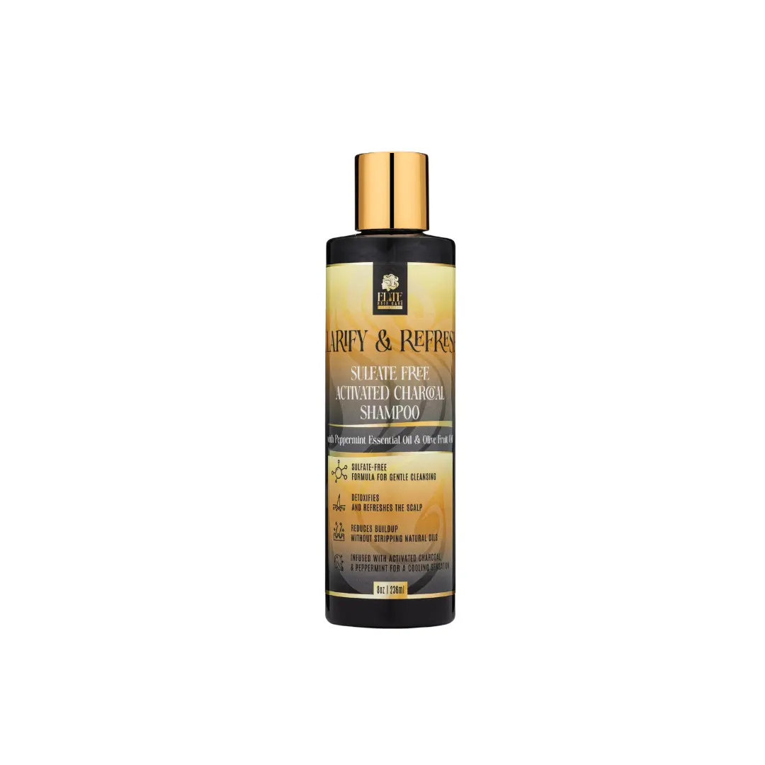 Clarify & Refresh Sulfate-Free Activated Charcoal Shampoo with Peppermint Essential Oil & Olive Fruit Oil – Scalp Detox, Anti Dandruff, Deep Clean & Hydrating Hair Care (Elite Hair Care USA)