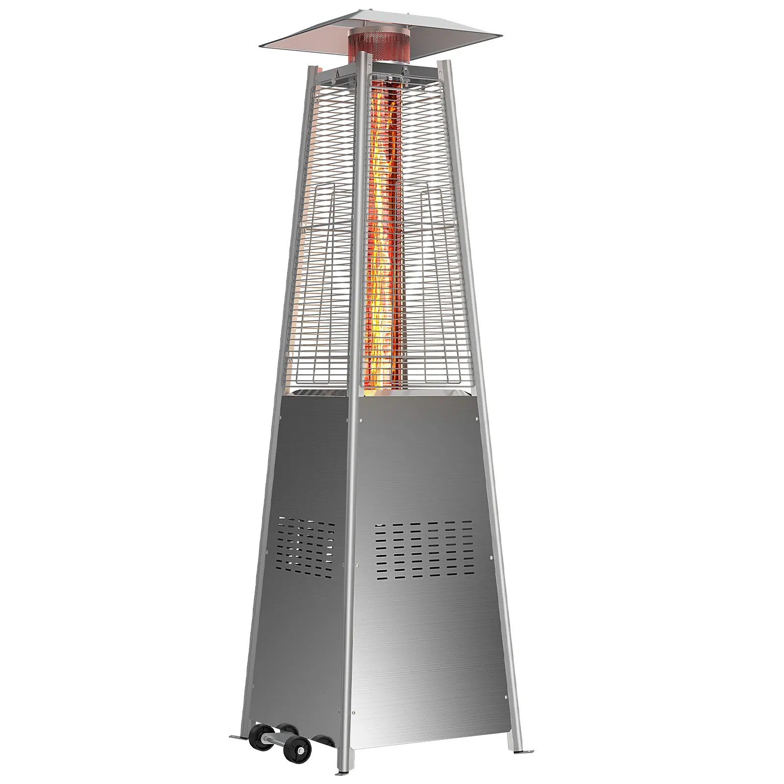 Sweetcrispy 48000 BTU Safety Pyramid Patio Heater, Propane Outdoor Heater with Wheels, Ignition & LED Light, for Home Backyard, Deck Use