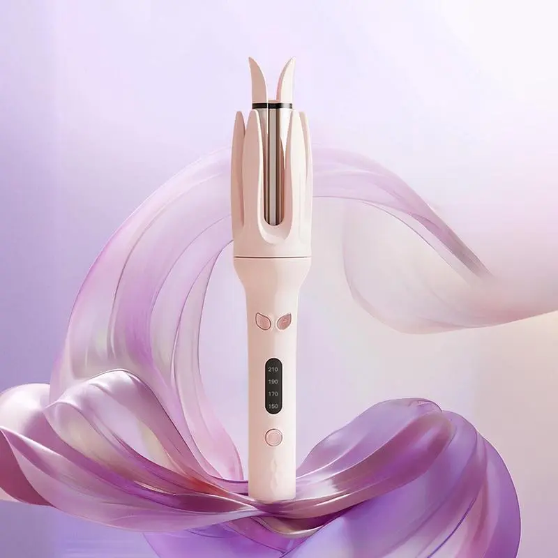 Hair Curler Automatic Rotating Wand,Double Ceramic Curling Irons,4 Temps & Timer,Diameter 28mm ，Anti-Tangle Rotating Curling Wand for Hair Styling,Pink,Purple