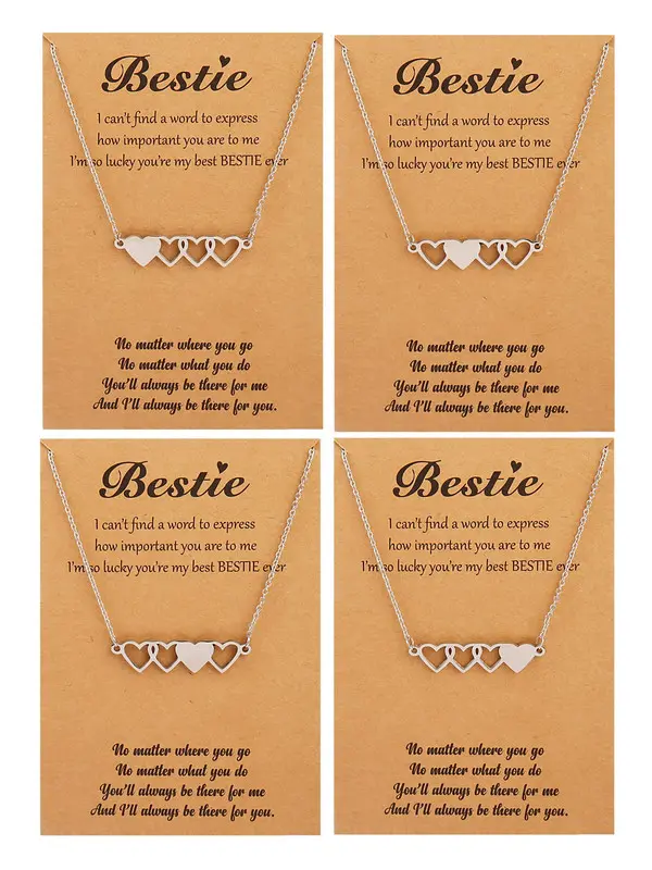 4-Piece Friendship Necklace for Women, Symbol of Bond Long Distance Matching Jewelry, Bestie Christmas Gifts Stocking Stuffers