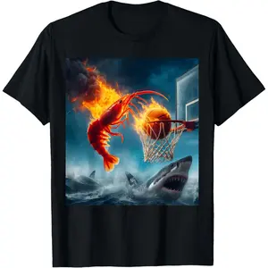 100% CottonShrimp Dunking on Shark Meme T-Shirt