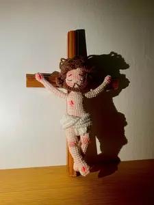 Handmade Crochet Jesus on the Cross, Christian Religious Home Decor, Faith Gift