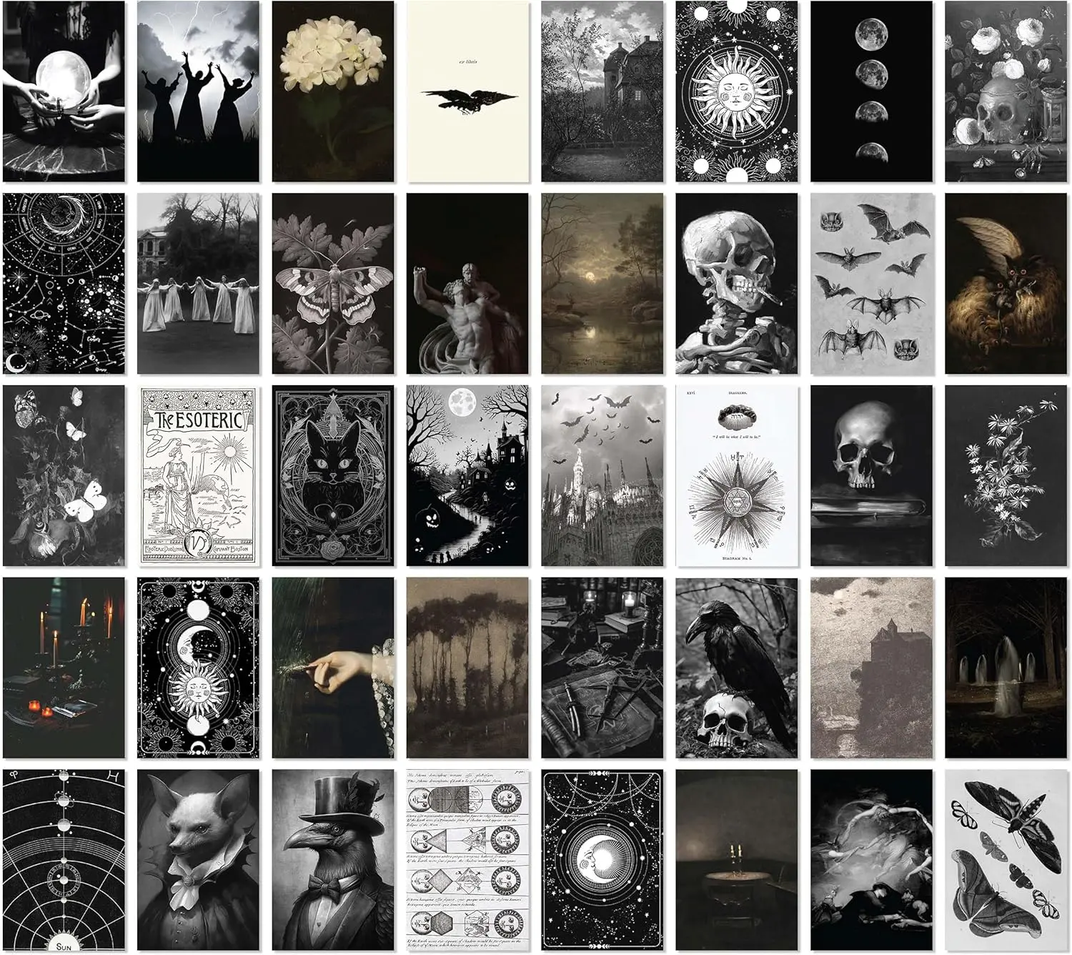 Witchy Decor Aesthetic - 40 Pcs Gothic Posters Moody Spooky Home Decors, Gothic Halloween Decorations, Scary Creepy Wall Art Prints, Dark Witchy Wall Collage (4"x6") Set Ornaments