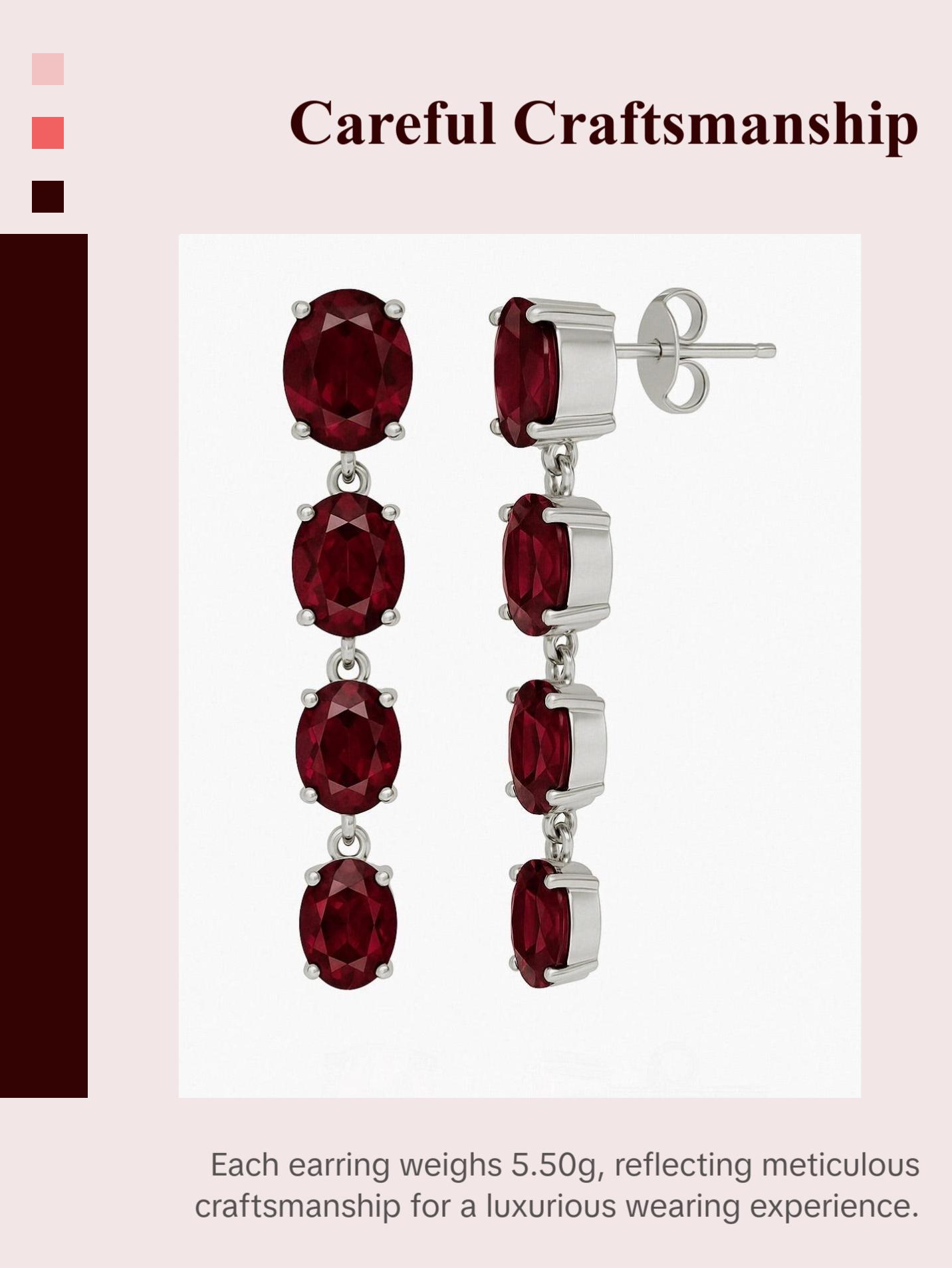 8ct Natural Oval Red Garnet Pin Dangle Earrings