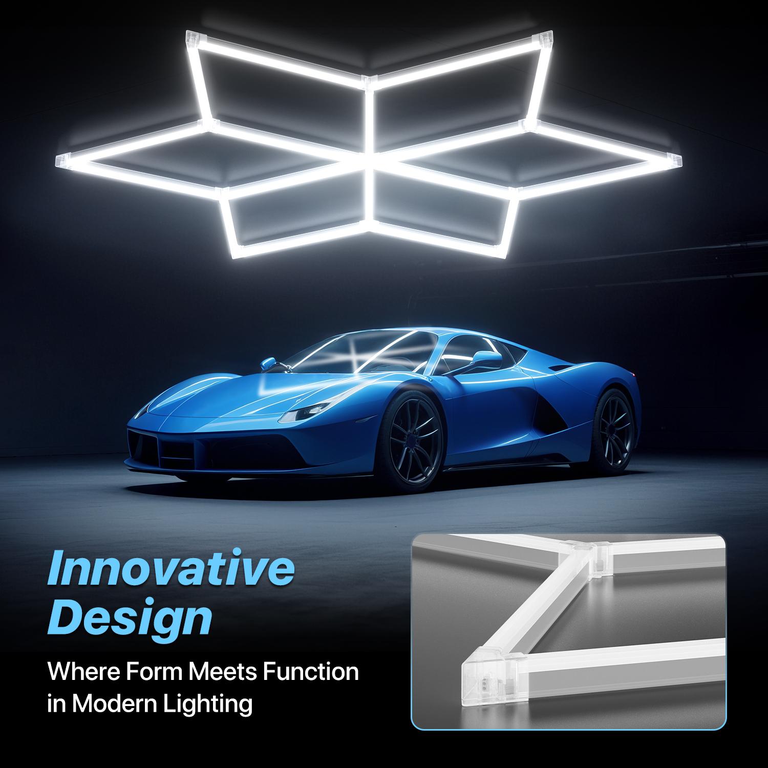 HYPERLITE Hexagon Light Honeycomb Light LED Ceiling Light, 130–204W 13,000–20,400LM 6500K Bright White, Car Detailing Garages, Garage Light, Workshops, Basements, Gyms, Studios, Barber Shops, Game Rooms, LED Wall Decorative Lighting， SpringGlowUp