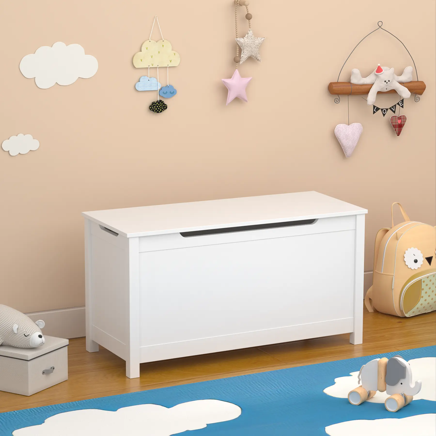 Large Wooden Toy Box Chest Sturdy Storage cabinet with Lids 31.50x13x16.70 inches for Kids Boys Girls bedroom Playroom, Large Storage Cabinets, Box Cabinets