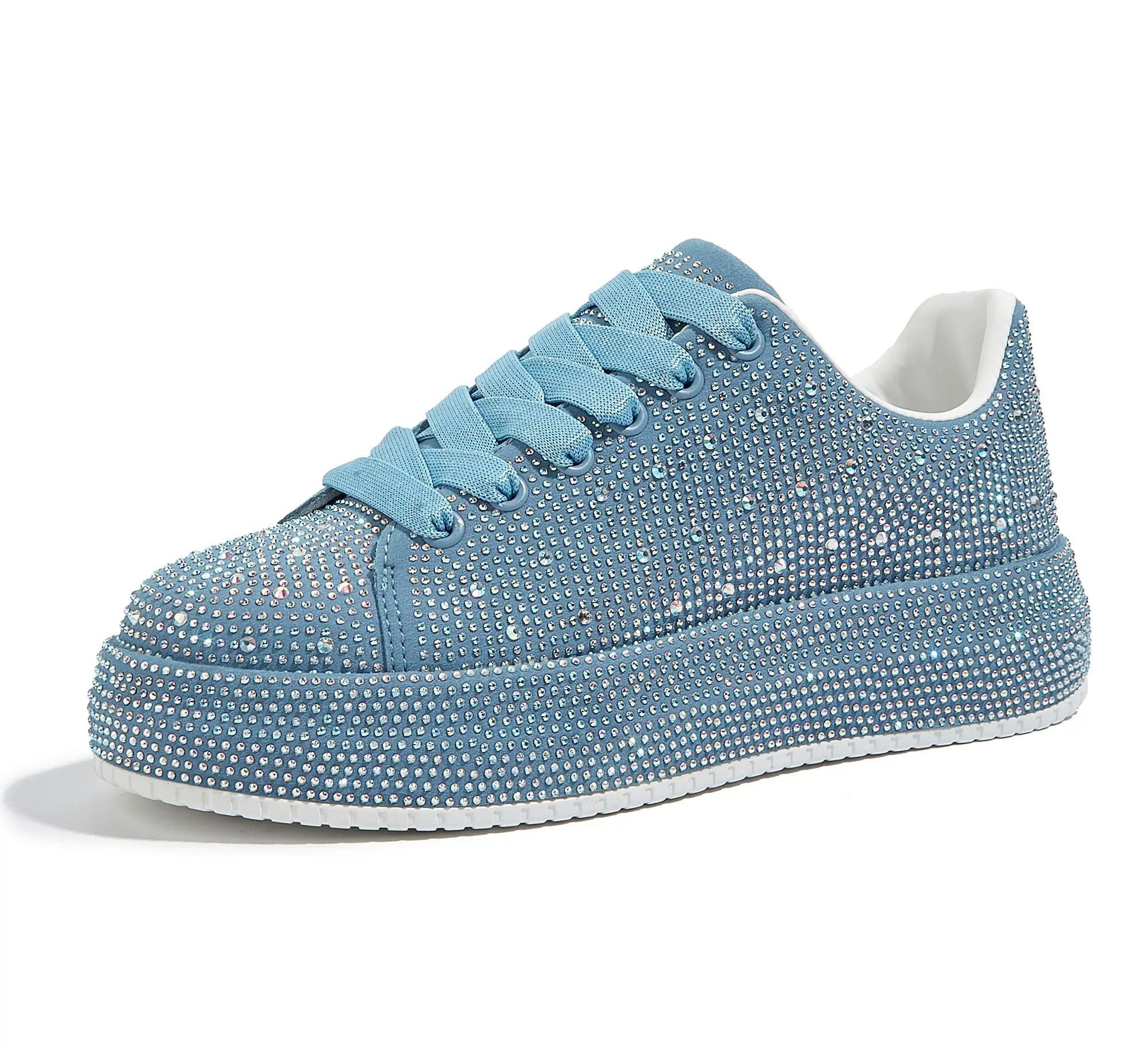LUCKY STEP Women's Low Top Lace-Up Fashionable Sneakers - Lightweight Chunky Closed Platform Rhinestone Bling Synthetic Cute Shoes for Women, Wedding Bridal Party, Summer Outdoor Casual Walking