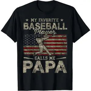 Baseball Papa T-Shirt – My Favorite Baseball Player Calls Me Papa Shirt, Funny Grandpa Baseball Tee, Fathers Day Gift For Papa, Baseball Fan Family Shirt
