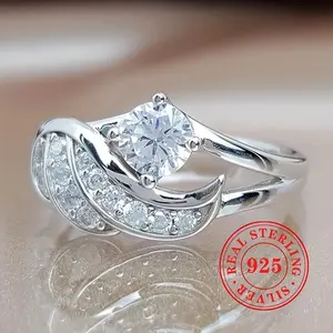 925 Sterling Silver Ladies Daily Casual Gorgeous Wings Ring Paved with Zirconia