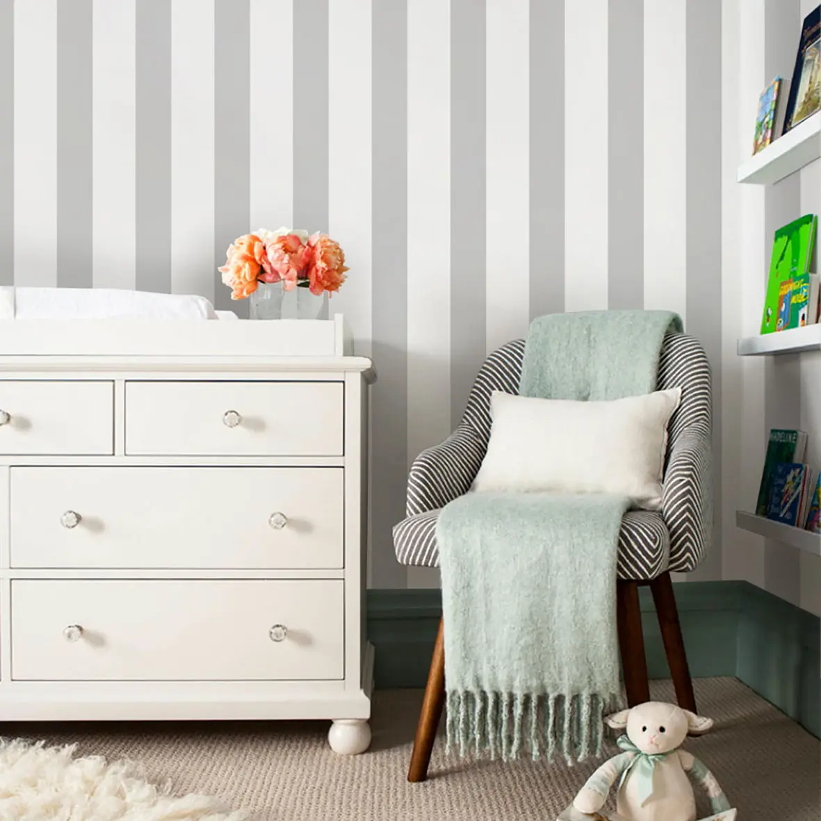 Self Adhesive Vertical Stripe Temporary Wallpaper Roll - Peel and Stick, Bold Vertical Lines, Renter Friendly, for Decorating My Apartment Accent Wall, Indoor Home Improvement