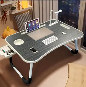 Laptop Bed Desk, Portable Foldable Laptop Table, Lap Desk Tray Table with 4 USB Ports, Storage Drawer and Cup Holder, for Bed/Couch Working, Reading