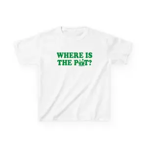 Women's Pot Location Baby Tee, Funny St. Patrick's Day Irish Drinking Shirt with Lucky Shamrock Design