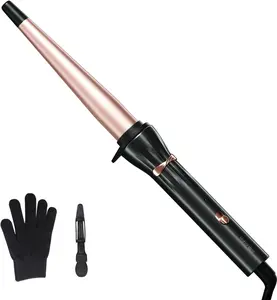 Hahahope 1/2 inch - 1 Inch Tapered Curling Wand for Loose Waves, Extra Long Ceramic Barrel,Global Voltage & 2 Adjustable Temperatures