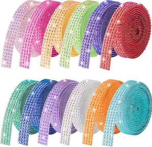 NEW 12-Yard Bedazzling Strips,Rhinestone Ribbon Self Adhesive, 12-Rolls Rhinestone Strips for DIY Craft, Rhinestones for Crafting, Rhinestones Tape Self Adhesive for Home Decor and Special Events