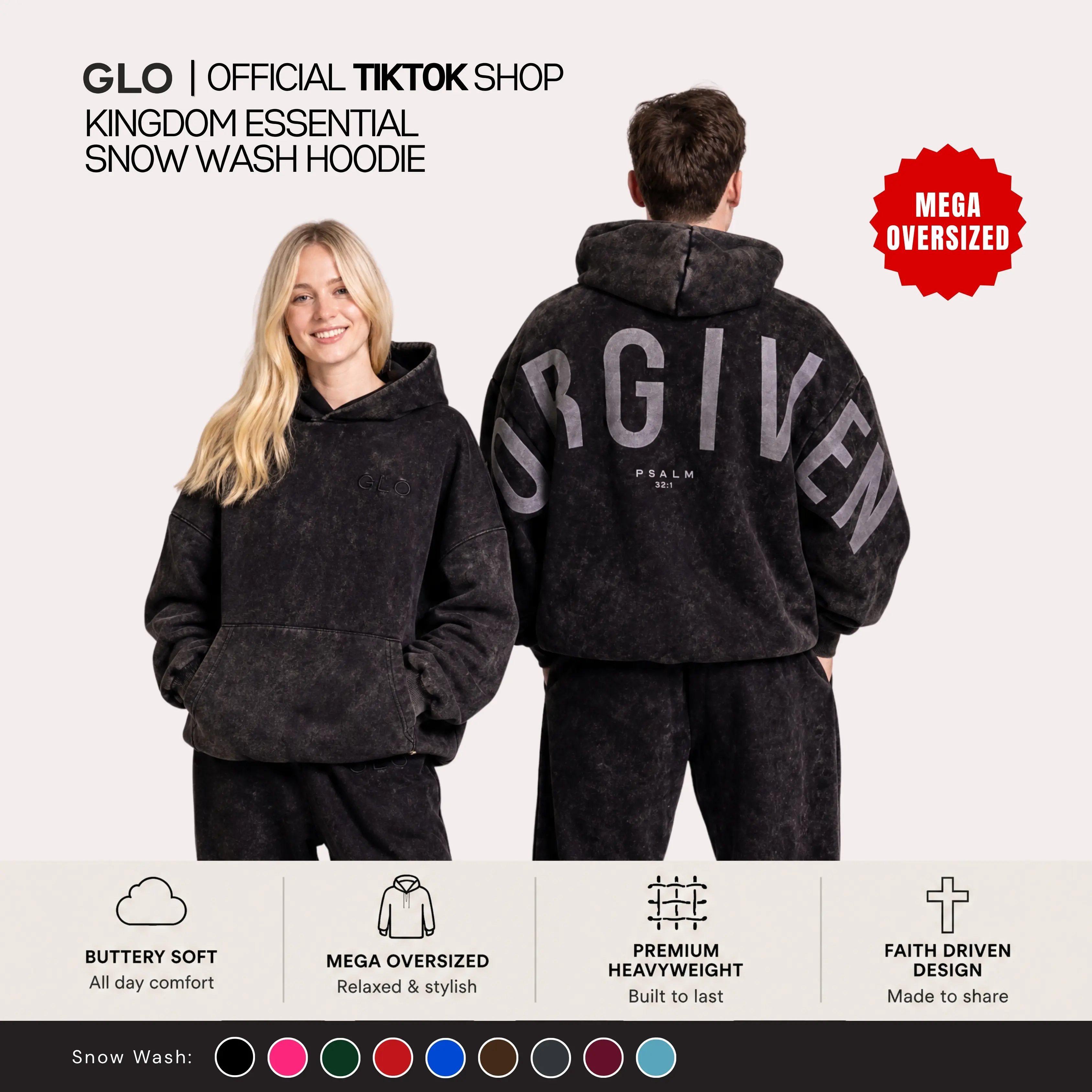 GLO Kingdom Essential Hoodie | Snow Wash Collection | Oversized Christian Hoodie | Buttery Soft Womenswear Fabric