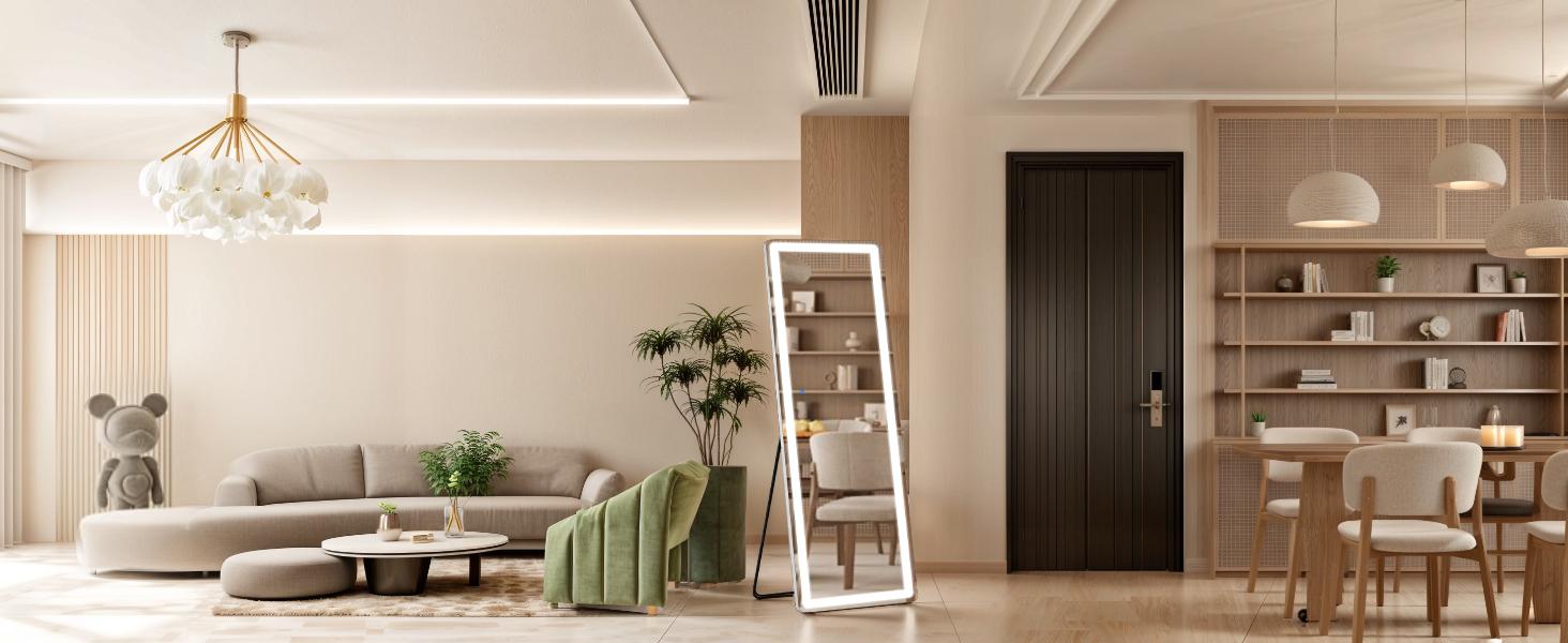 [LIVE] Full Length Mirror with LED Lights, 64"x21" Lighted Floor Standing Mirror Decor Durable Glass