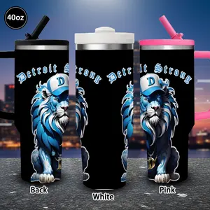 1pc 40oz Majestic Lion Mascot, Bold Typography, Vibrant Blue Design Tumbler with Lid and straw, Winter Insulated Travel Mug, Gift for Women Men, Ideal for Valentine's Day, Birthday Gift, Coffee Cup for Office