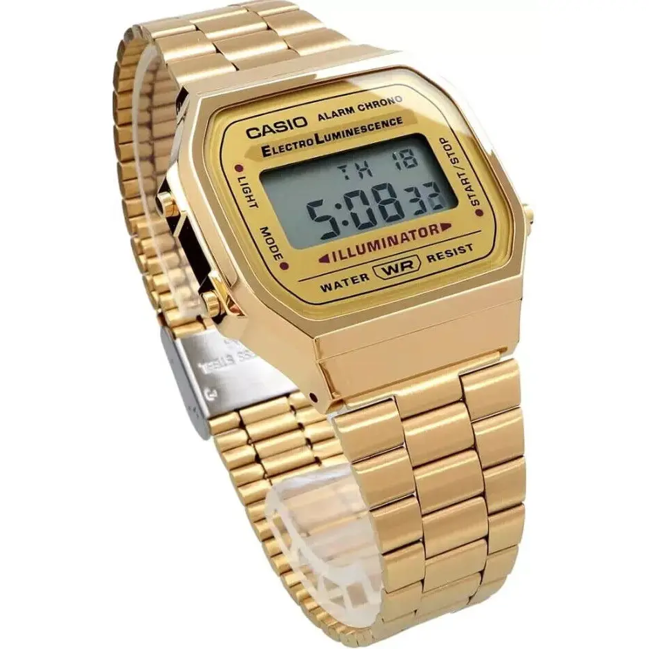 100% Authentic CASIO A168WG-9A Unisex Wrist Watches - Gold-Tone Stainless Steel Rectangle Face, Luminous Night Read, Backlit, Alarm Function, Stopwatch, Auto Calendar Sync, Buckle Closure, Quartz Accuracy, Waterproof Digital Fashion Men's Accessory