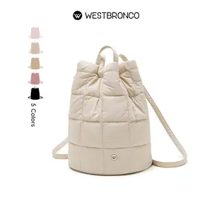 [New In]WESTBRONCO Spring Trendy Puffy 8.3" Small Laptop Backpack for Women with Hidden Side Pocket Fashion Waterproof Bag Drawstring Opening Work Travel Outdoor Diaper Bag Gift for Her outdoorfun