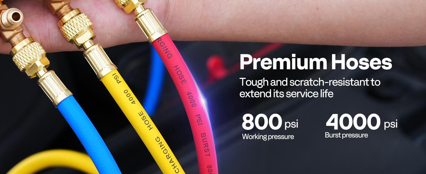 VIVOHOME Digital HVAC Manifold Gauge Set with R134a R1234yf Quick Couplers and Can Taps, Refrigeration Car AC Gauges with 3 Hoses for R134a R410a R32 R1234yf R454B Refrigerant Recharge Kit Air Conditioning Portable Automotive diagnostic tool