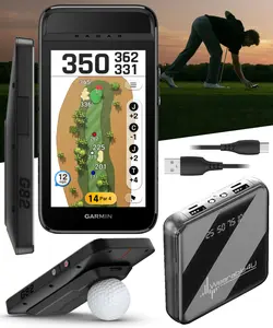 Garmin Approach G82, Portable Golf Launch Monitor, Premium GPS Handheld, Large Color Touchscreen (010-02943-00) with Wearable4U PowerBank Bundle