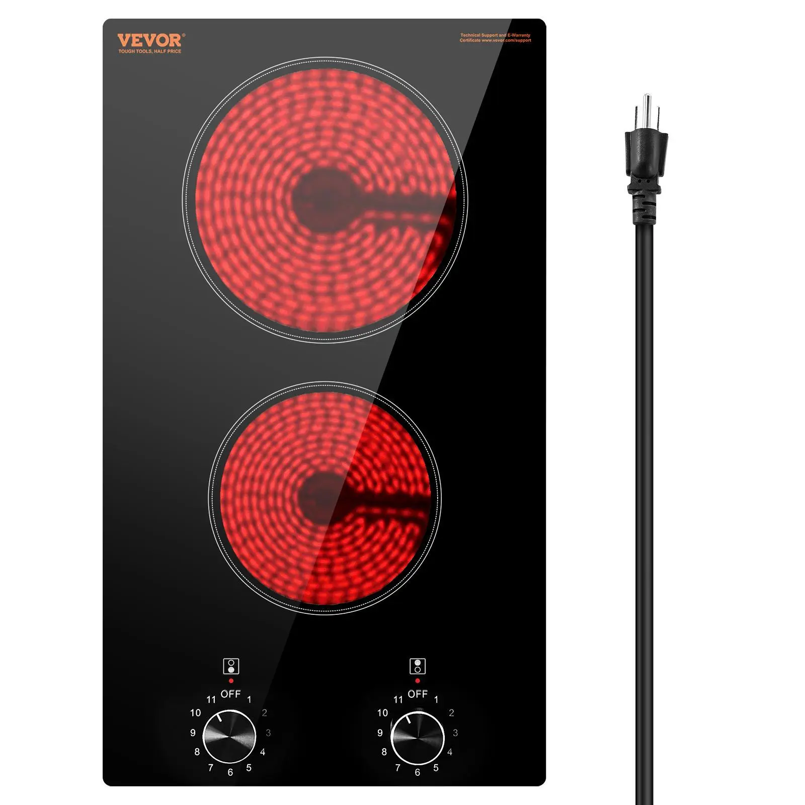 【Summerfinds】VEVOR 12-Inch 2-Burner Recessed Electric Cooktop, 1800W Multifunction Ceramic Radiant Stove Top with Glass Panel, Knob Control, 11 Heat Levels, 120V, Kitchen & Household Appliances for Diverse Cooking Needs Including Pregnant Women, Kitchen A