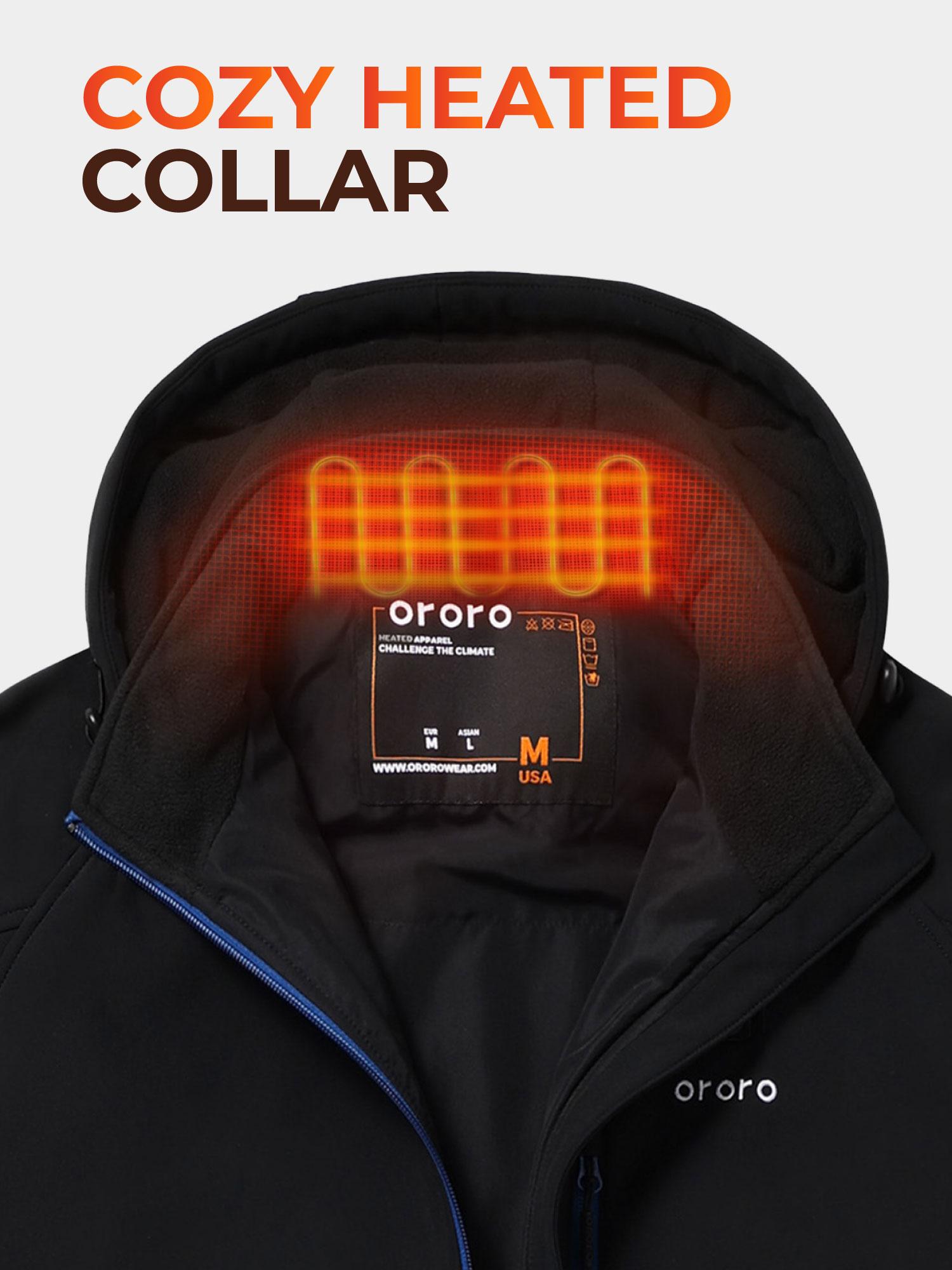 ororo Men's 4-Zone Classic Heated Jacket 2.0, Battery Included, 10 Hours of Runtime, Machine Washable, 4 Heating Zones, Water and Wind Resistant, Detachable Hood, YKK Zippers