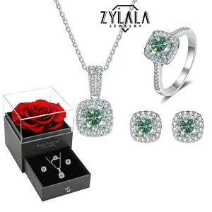 [176 Green] 1.0Carat Luxurious Synthetic Moissanite Jewelry Ser for Ladies Ring Necklace Earring 925 Silver Jewelry Engagement Casual Daily Wearing With Certificate