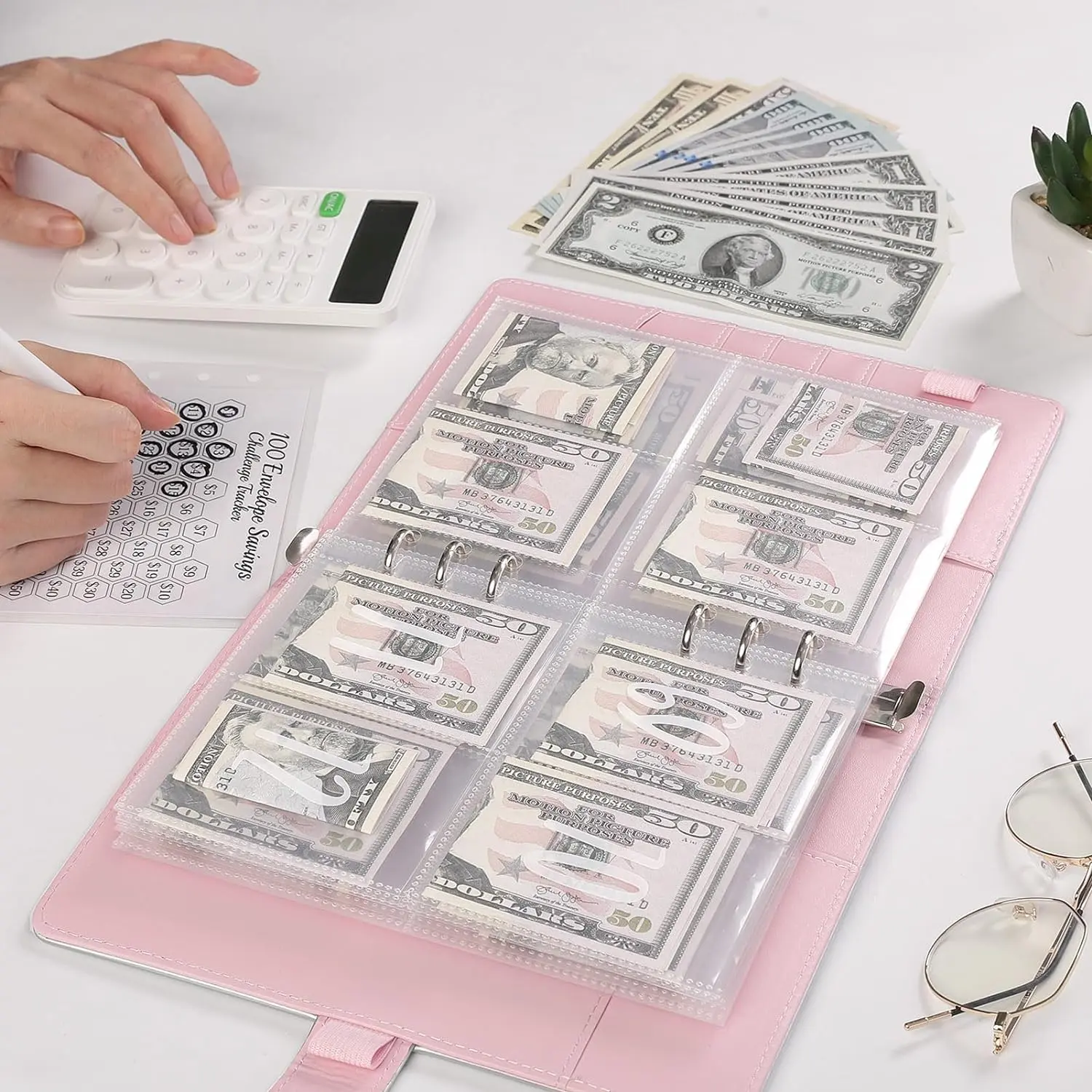 100 envelope savings books + infinity Pencil for afun and easy save.cute officesupplies for work Organizer, Savings Challenge Planner, Money Savings Book
