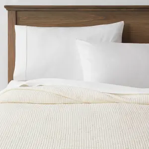 King Double Cloth Quilt Cream - Threshold: OEKO-TEX Certified, Jacquard Weave, Midweight Bedspread