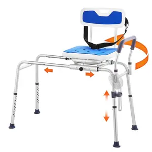 VEVOR Sliding Tub Transfer Bench with 360 Degree Swivel Seat,  , Height Adjustable Bathtub Transfer Bench with Armrest & Safety Belt, Non-Slip Rotating Shower Chair for Elderly Disabled, 400LBS Capacity