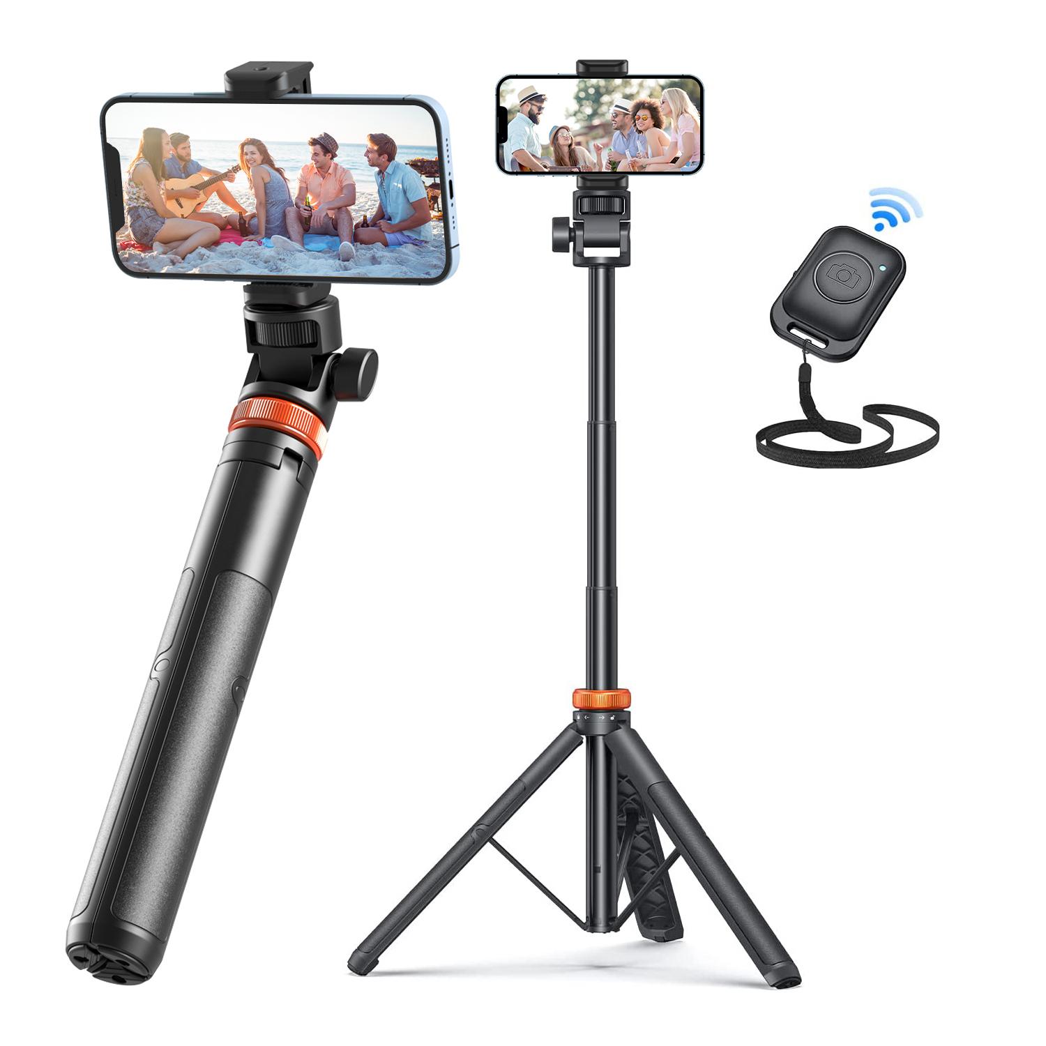 61-Inch Professional Selfie Stick Tripod with Remote Control Enhanced Stabilized Stand Compatible for iPhone Android Portable Travel Design