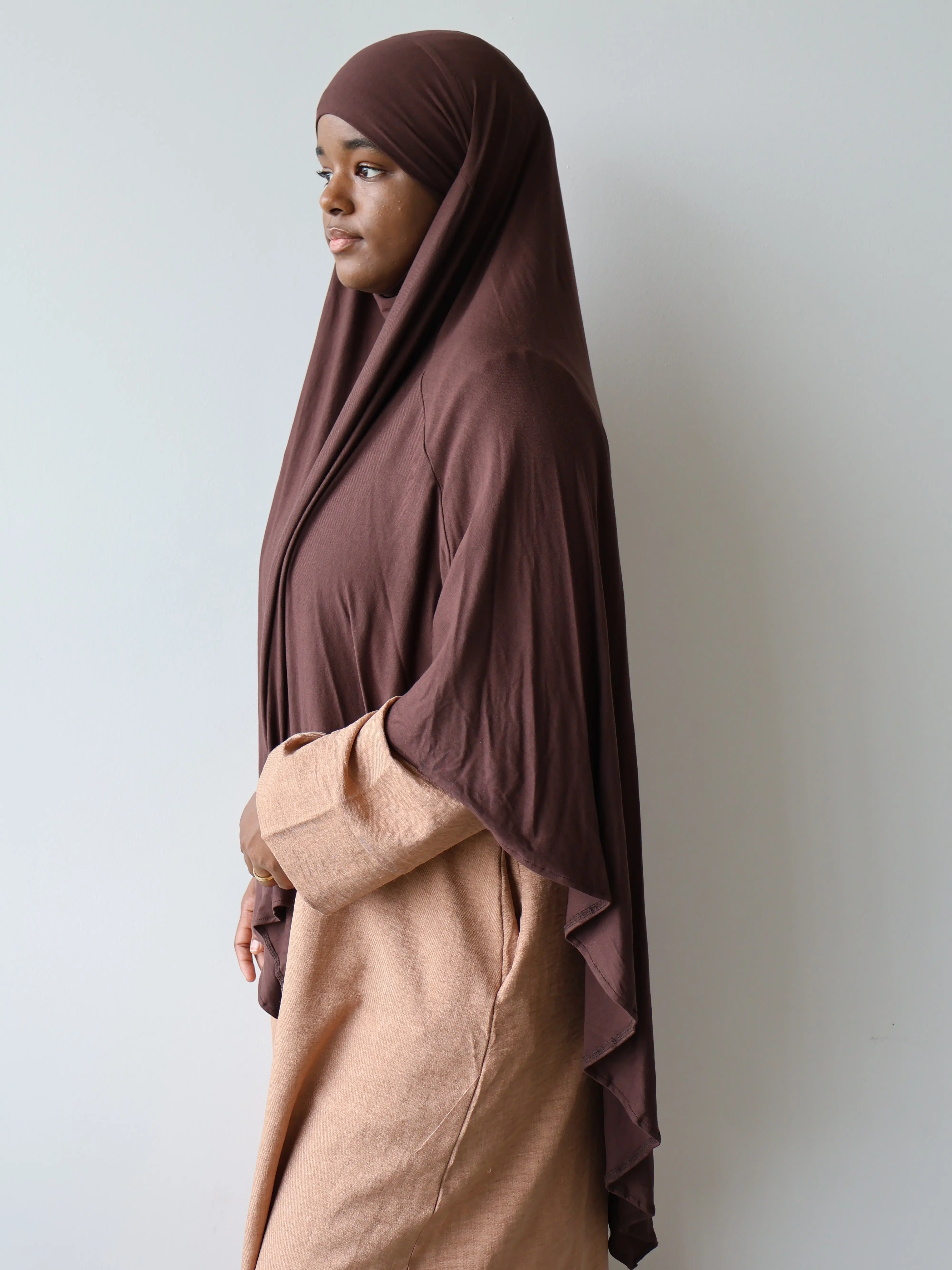 Solid Cotton Jersey Khimar - Soft Full Coverage Hijab for Women with Natural Drape, Lightweight & Breathable for Everyday Modest Wear, One Size, Cold Wash