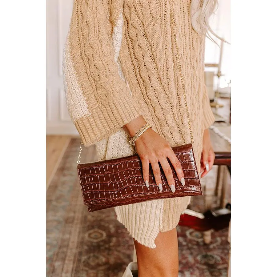 Fashionably Late Faux Leather Clutch in Chocolate
