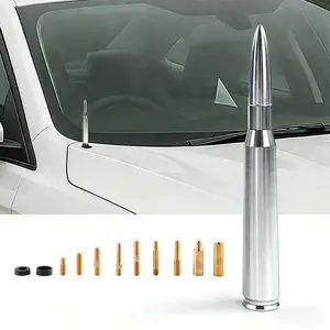 Bullet Antenna 50 BMG 6061 Aluminum Short Design Durable 50 Cal Compatible with 11 Adapters for Easy Installation Anti-Theft for Chevy GMC Trucks