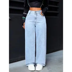 PETITE Women's Casual Washed High-Waist Straight Leg Jeans