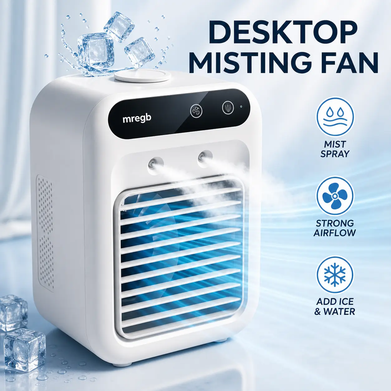 MREGB 3-in-1 Cordless Compact Cooling Fan - USB Rechargeable Misting Fan, Dual Mist Spray, Adjustable Speed/Head, 500ml Water Tank, Quiet Low Noise, Small Size Ice Mist Cooler for Home, Office, Stay Cool,back to school,back to school haul