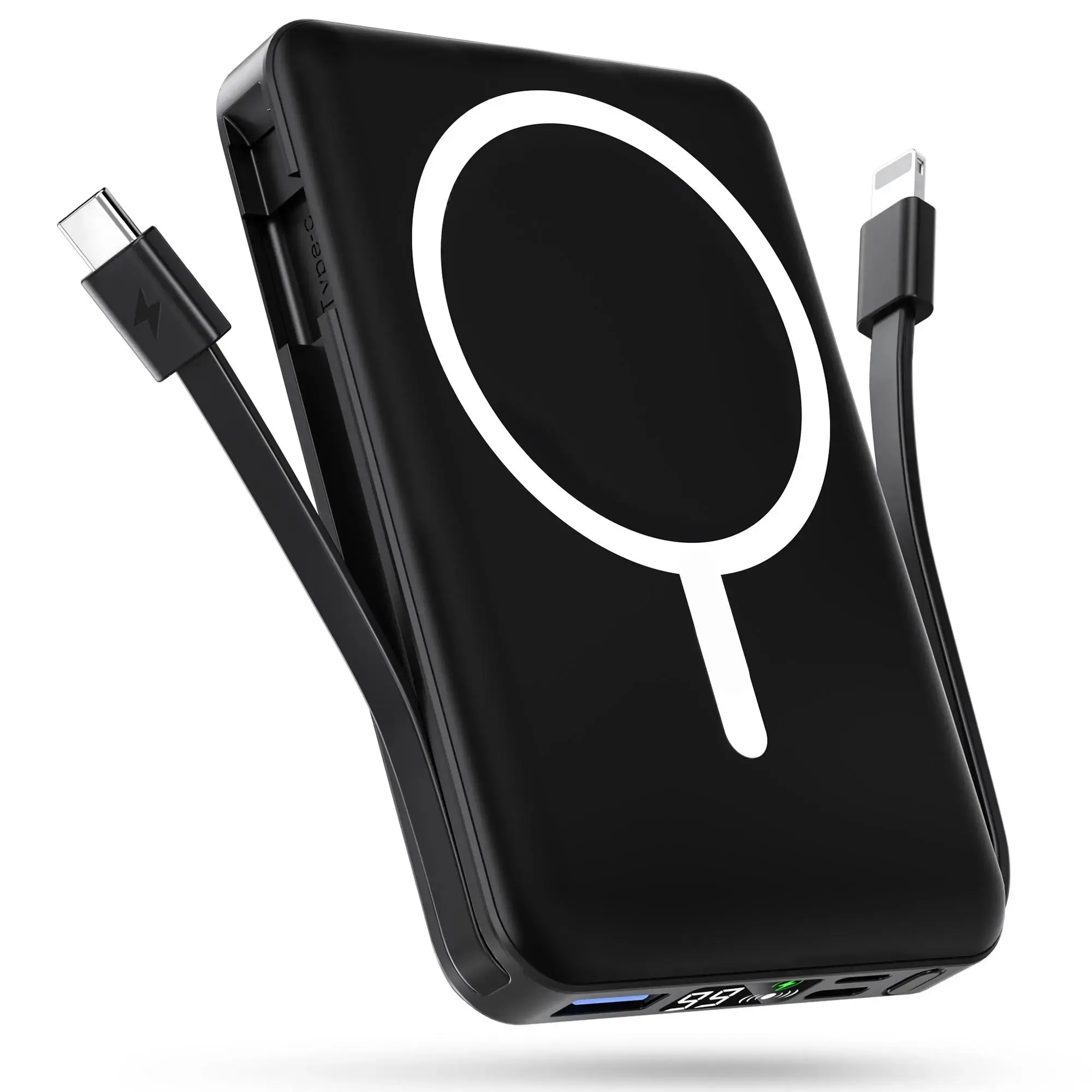 10000mAh MagSafe Magnetic Wireless Portable Charger with Stand, 22.5W PD Fast Charging, Built-in USB-C Lightning Cables, LED Display Phone Holder for iPhone 17/16/15/14/13/12 & Android, Hands-Free Cable Charging Mobile Accessories