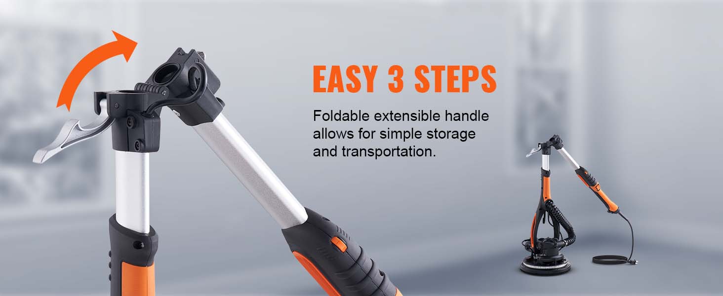 VEVOR Electric Drywall Sander, Various specifications, Foldable Handle & Self-Suction, Variable Speed, with LED Strip Light and Vacuum Bag