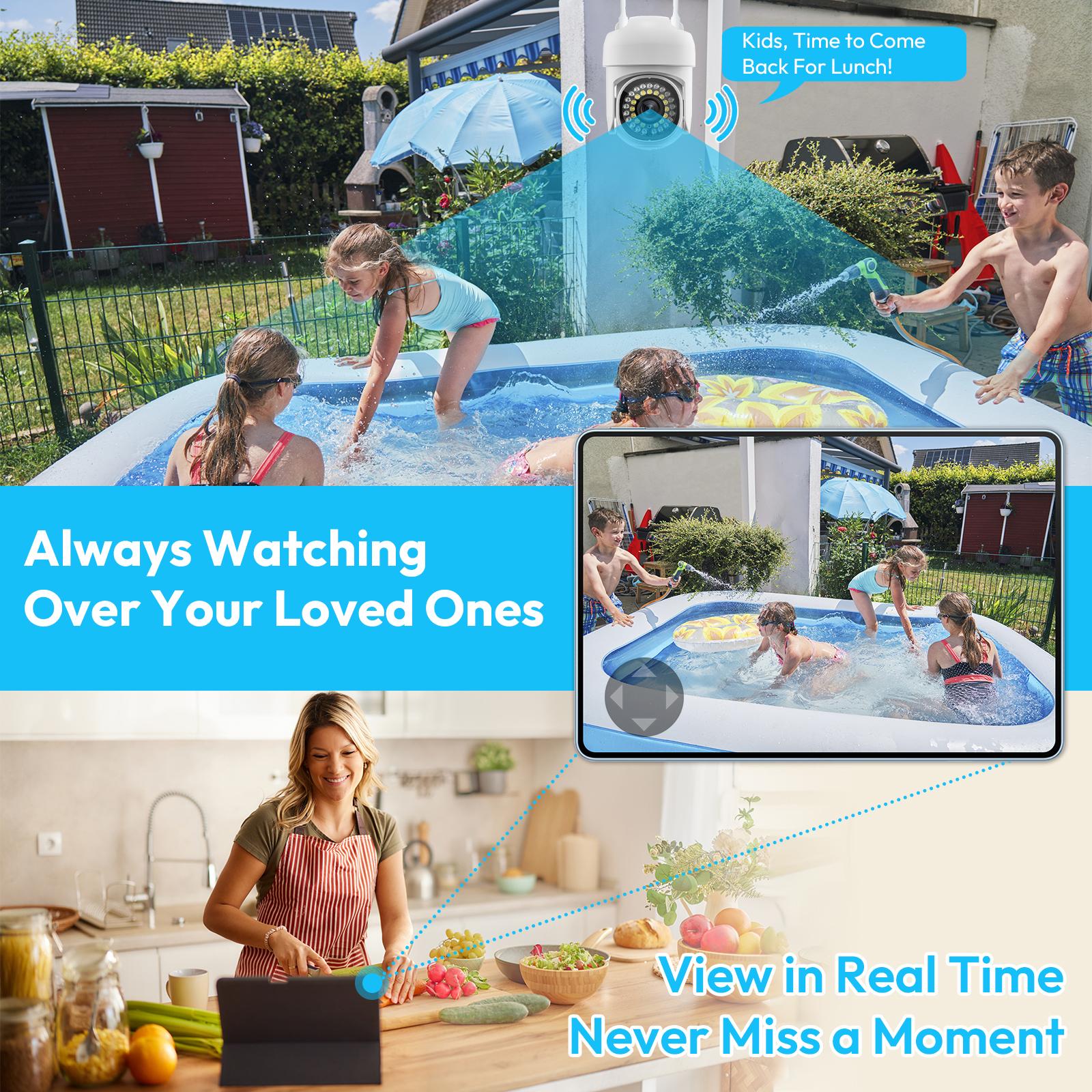 3MP Security Camera, 2K HD Video and Color Night Vision, 360° rotation,Video Replay,2.4Ghz WiFi, Motion Detection, Two-Way Audio - Easy Installation WiFi Home Automatic Card