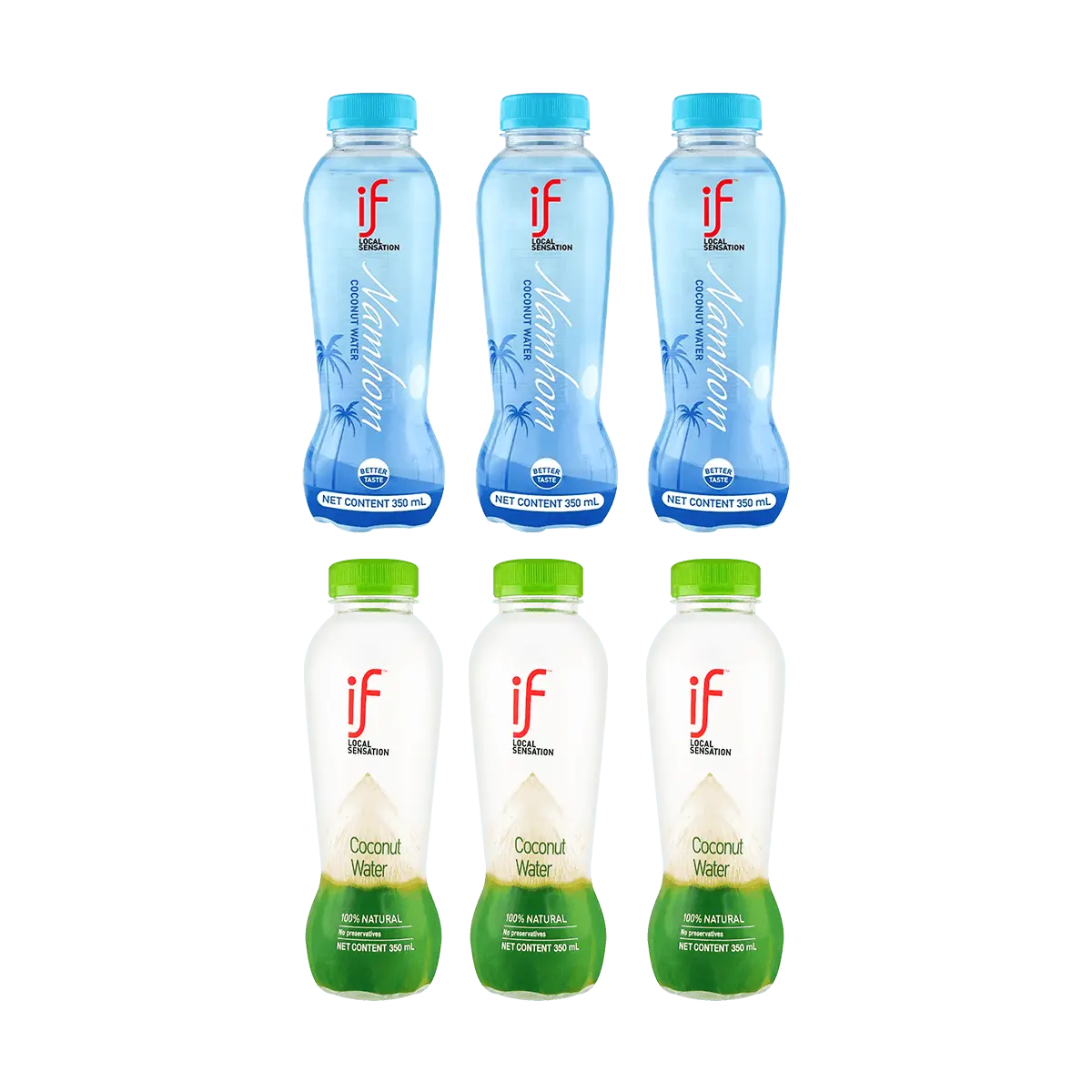 IF Thailand Coconut Water 6-Pack (350ml x 6) - Original & Nam Hom Varieties | Low Calorie, Zero Fat, Zero Added Sugar | Hydration Essential, TikTok Viral