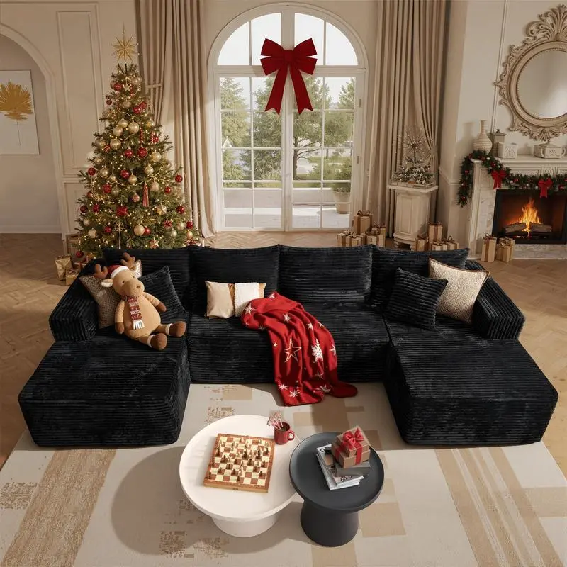 135" U-Shape Modular Upholstered Cloud Couch with Chaise - Premium High-Density Memory Foam, Comfy Corduroy, Boneless Modern Deep Seating, No-Assembly Living Room Furniture, Memory Foam Couch, Comfy Corduroy Sofa