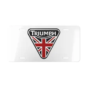 Triumph Union Jack License Plate, 12" x 6" Aluminum Vanity Tag, British Flag Motorcycle Style, Garage Decor